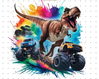 恐竜水彩画PNG、モンスタートラックPNG、恐竜誕生日PNG、昇華デザイン、TシャツデザインPNG