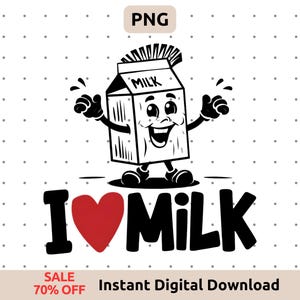 I Love Milk PNG - Milkman Day Design, Mohawk-stijl, digitale download, leuke zuivelkunst