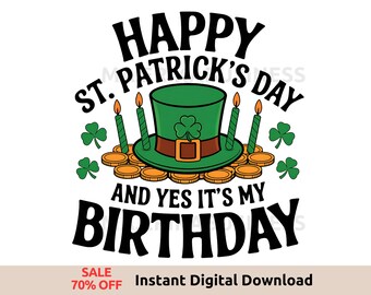 PNG de cumpleaños del Día de San Patricio / Sublimación de cumpleaños de la suerte / Clipart de cumpleaños del 17 de marzo / Descarga digital de cumpleaños de trébol