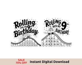 Roller Coaster Birthday PNG Set - 9th Birthday Shirt Design, Birthday Outfit, Digital Download