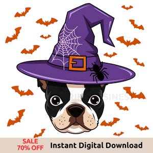 Boston Terrier Halloween PNG, Halloween Shirt, Stickers, Dog Lover Gift, Dog Halloween, Cute Spooky Sublimation Design for Halloween Lovers