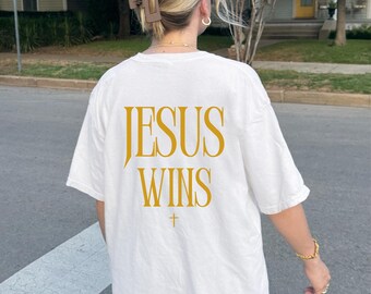 Jesus Wins Oversized, met zuur gewassen T-shirt Zwaar materiaal christelijke kleding streetwear