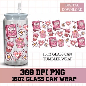 Bookish girlie png, Books Libbey Wrap png, Libbey Glass Wrap, Glass Can wrap, UVDTF Sublimation, bookish png, 16oz Glass Can, Book Lover