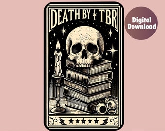 Death by TBR, TBR, Skeleton tarot, Book png, Halloween png, bookclub png, Books png, bookish png, witch png, reading png, book lover,