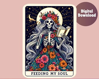 Feeding my soul, Skeleton tarot, Book png, Halloween png, bookclub png, Books, bookish png, reading png, book lover