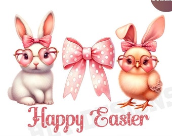 Easter Bunny Coquette PNG, Easter Chicken png, Easter png, Coquette Easter png, Girls Easter Png, Bunny Bow Png, Easter shirt png