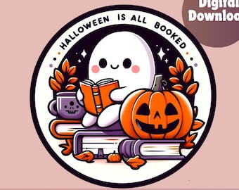 Bookish ghost, Halloween bookish, Halloween png, Book png, bookclub png, Books png, bookish png, reading png, book lover, spooky season png,