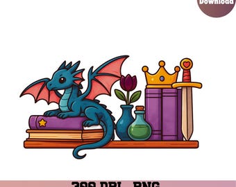 Fantasy bookshelf png, Book Dragon png, dragon clipart, Romantasy png, fantasy png, bookclub png, Books png, bookish png, fantasy reader,