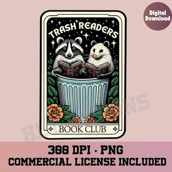 Trash reader book club, tarot card png, racoon png, smut png, Books png, bookish png,  png, fantasy tarot, reading png, romance book lover