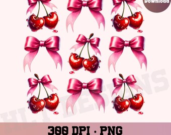 Love You Cherry Much PNG, Valentine Coquette Heart Png, Trendy Valentines Png, Cherry Png, Trending Vday designs, Coquette Bow png, pink bow