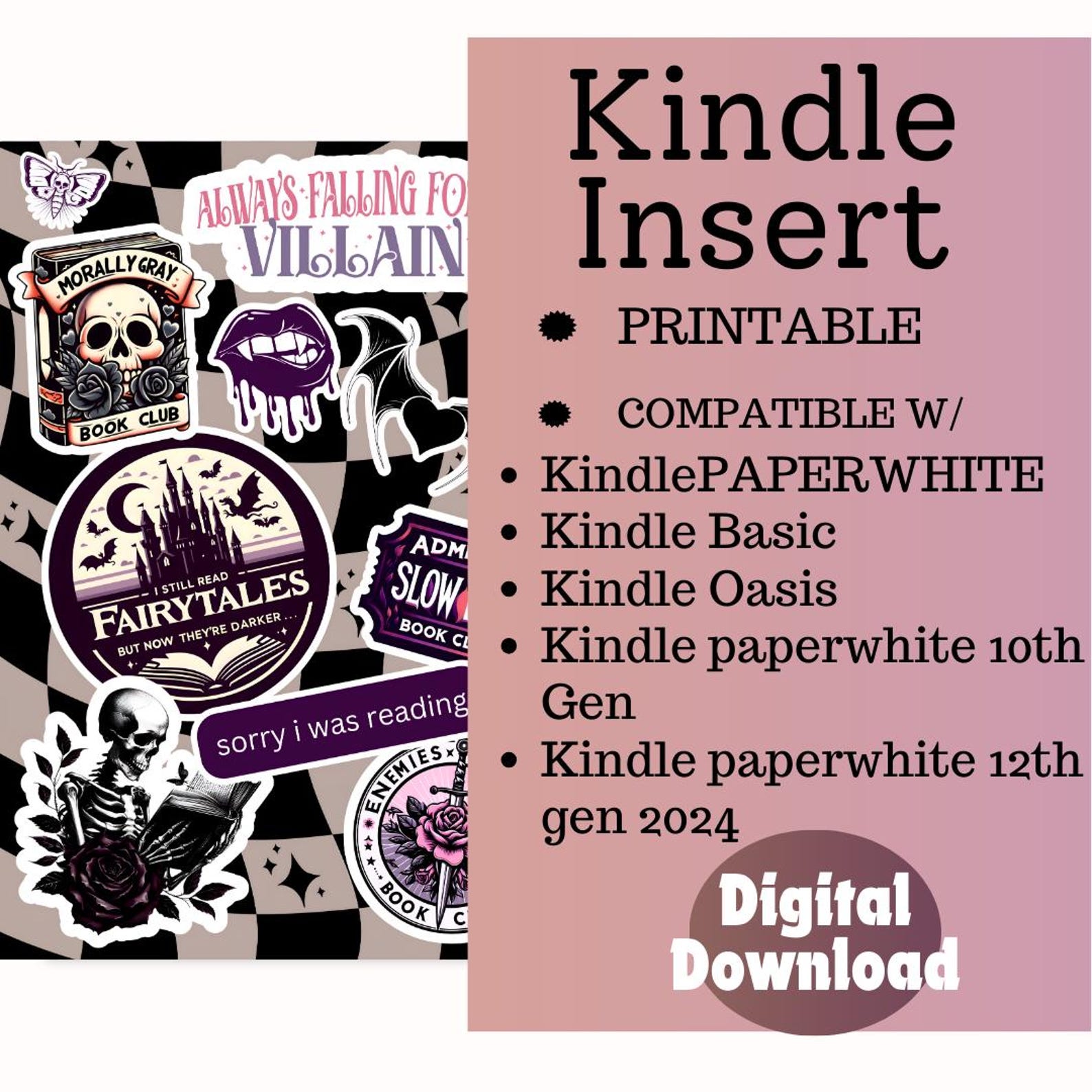 Dark Romance Kindle Insert for Clear Case, Kindle Insert, Printable ...