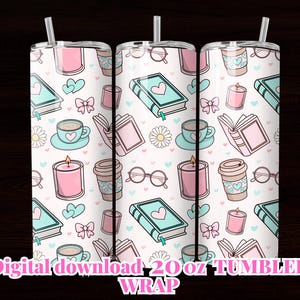 Book Tumbler Wrap for 20 oz Skinny Tumbler, Sublimation Design Digital Download ONLY, Librarian tumbler wrap, Bookish, Reading Tumbler wrap