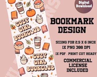 Cozy girl bookclub, fall printable bookmark, bookmark printable, cozy bookmark, bookmark png, bookmark idea, bookmark print, autumn bookmark