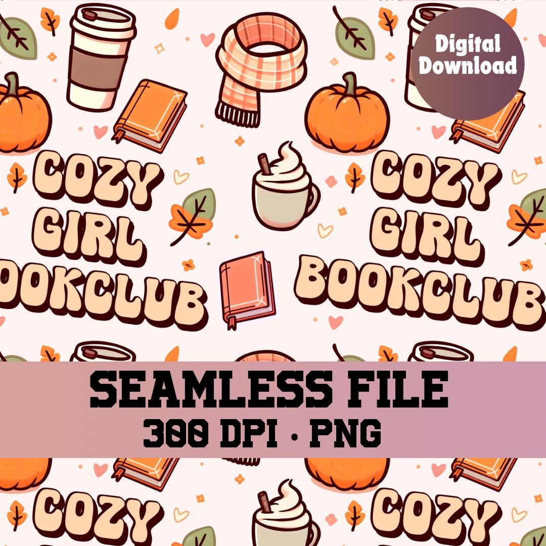 Cozy Girl Bookclub Seamless Pattern, Fall Book Pattern, Fall Theme ...
