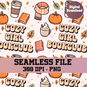 Cozy girl bookclub Seamless Pattern, fall book pattern, fall theme seamless pattern, repeating pattern, bookish seamless pattern