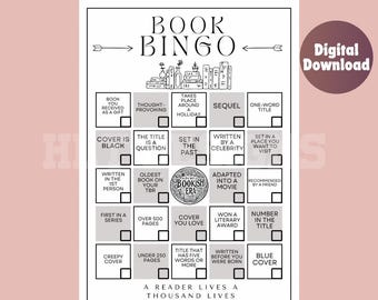 Book Bingo, printable Journal Page, Planner Page, Reading Challenge, Book Challenge, Reading Journal, Reading Game, Reading Planner, bookish