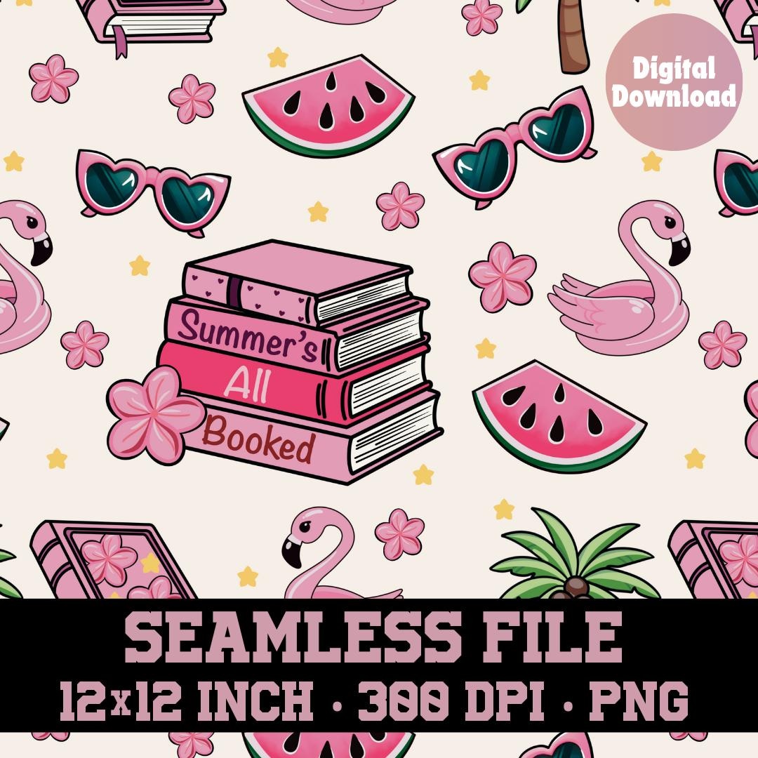 Bookish Pattern, Book Seamless Pattern, Books Seamless Pattern, Pink ...