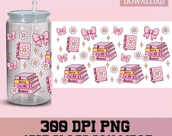 Bookish girlie png, Books Libbey Wrap png, Libbey Glass Wrap, Glass Can wrap, UVDTF Sublimation, bookish png, 16oz Glass Can, Book Lover