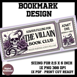 Morally grey bookmark, Book club bookmark, Bookish bookmark, bookmark png, bookmark printable, printable bookmark, bookmark idea, villain