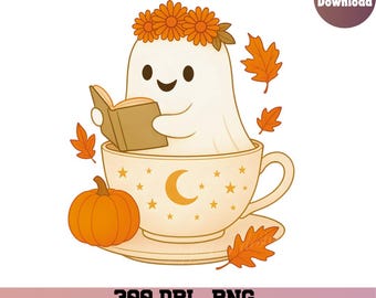Bookish ghost, Halloween bookish, Halloween png, Book png, fall png, Books png, bookish png, reading png, book lover, spooky season png,