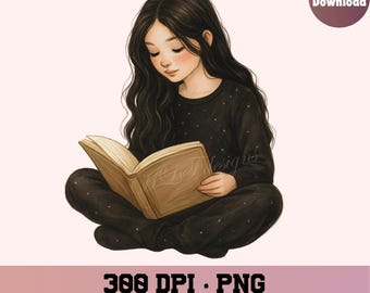 Girl reading png, reading clipart, Fantasy girlie, book sticker png, fantasy png, bookclub png, Books png, bookish png, fantasy reader,
