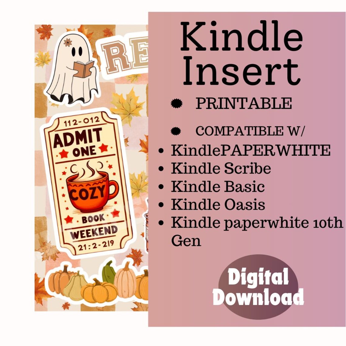 FALL THEMED Kindle Insert for Clear Case, Kindle Cover, Printable ...