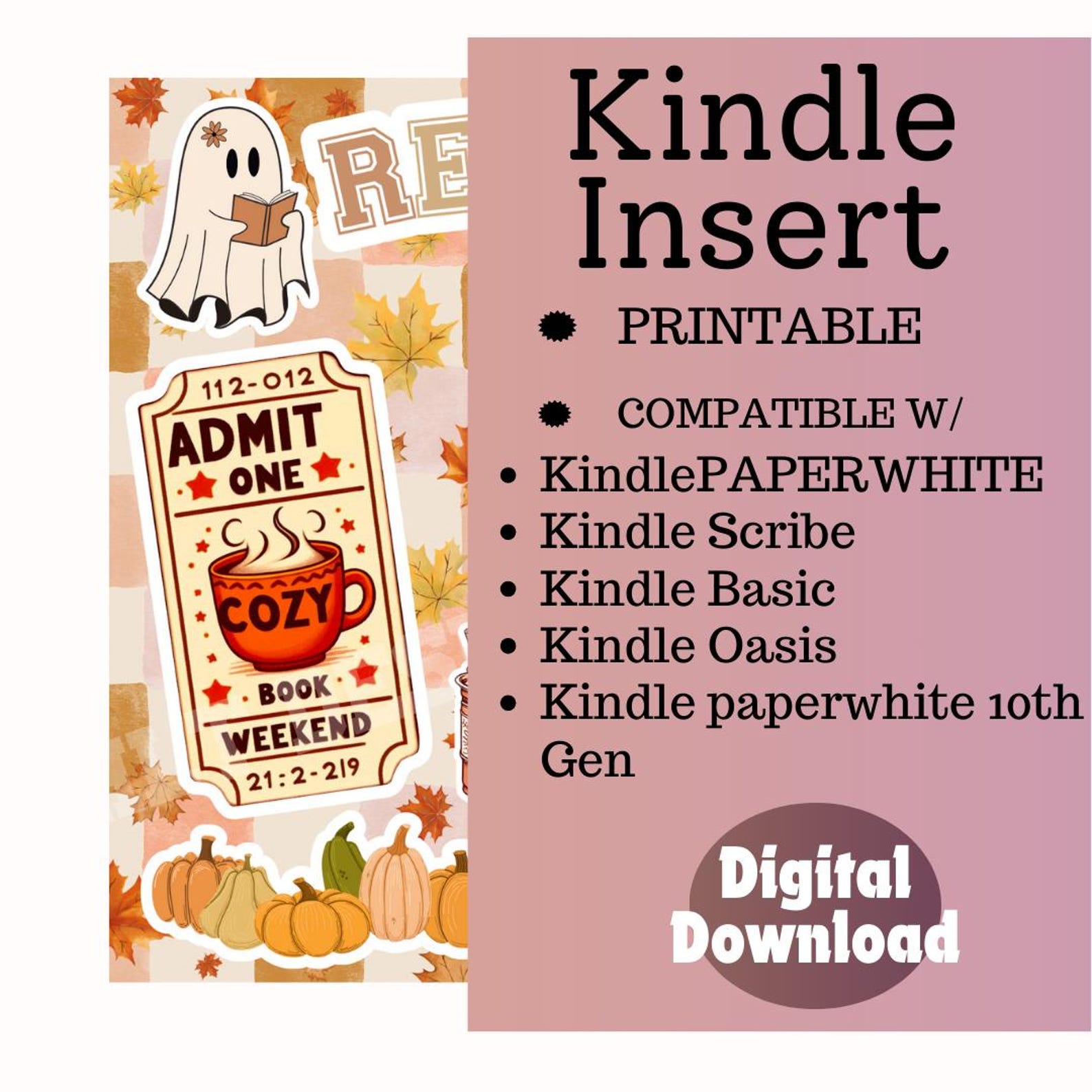 FALL THEMED Kindle Insert for Clear Case, Kindle Cover, Printable ...