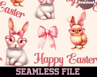 Coquette Bunny naadloos patroon, Coquette Easter naadloos, schattig konijntje naadloos, aquarel Bunny naadloos, Coquette Bow naadloos bestand