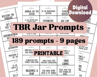 Printable TBR cards, To Be Read Prompts, TBR Game, Book Gift,  Bookish Gifts, TBR Jar, reading Challenge, reading prompts, bookish download
