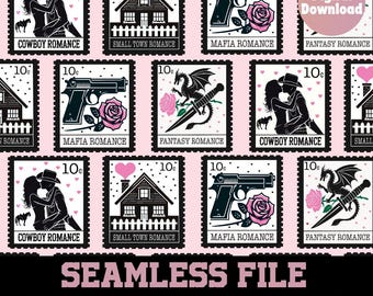 book tropes Pattern, bookish seamless pattern, books seamless pattern, dark romance bookish pattern, 300 DPI PNG, bookish fabric, bookish