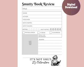 Smut Reading Journal, PRINTABLE Journal Page, Planner Page, Bookclub Book Review, Book Journal, Reading Tracker, Book Tracker, Book Log