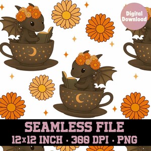 bookish fantasy Pattern, girlie seamless pattern, books seamless pattern, dragon bookish pattern, 300 DPI PNG Download for Digital Papers