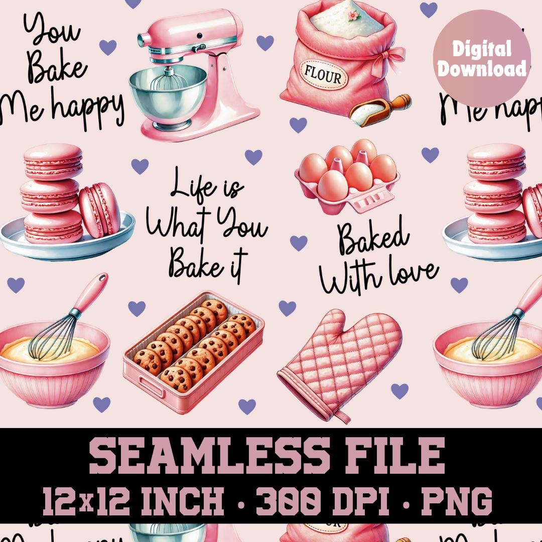 Baking Seamless Pattern, Cooking Pattern, Baking Digital Paper, Cake ...