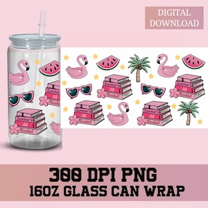 Bookish girlie png, Books Libbey Wrap png, Libbey Glass Wrap, Glass Can wrap, UVDTF Sublimation, bookish png, 16oz Glass Can, Book Lover