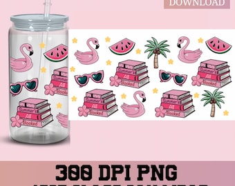 Bookish girlie png, Books Libbey Wrap png, Libbey Glass Wrap, Glass Can wrap, UVDTF Sublimation, bookish png, 16oz Glass Can, Book Lover