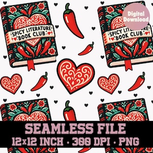 Spicy reader Pattern, bookish seamless pattern, books seamless pattern, smut pattern, 300 DPI PNG, bookish fabric, romance seamless pattern