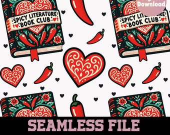 Spicy reader Pattern, bookish seamless pattern, books seamless pattern, smut pattern, 300 DPI PNG, bookish fabric, romance seamless pattern