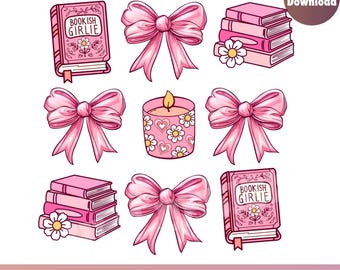 Coquette Bow png, bookish girlie Coquette png, Pink Bow, Aesthetic girl Png, Girlie coquette bow png, Book Lover png, Reading png, bookish