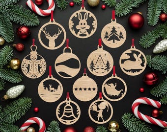 Paquete de 49 diseños premium de adornos navideños con láser para Navidad (archivos SVG, CDR, DXF y EPS)