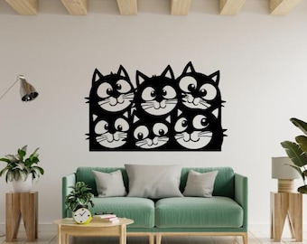 Arte mural de gatos: archivo digital cortado con láser SVG, DXF, pared de madera