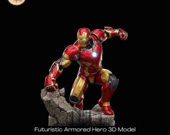 Modelo 3D de Héroe Blindado: Estatua coleccionable futurista (archivo STL/OBJ)