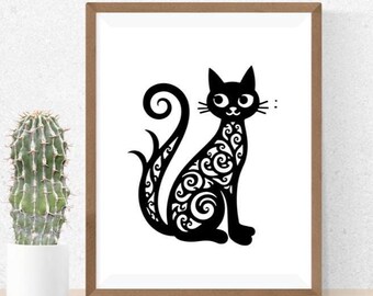 Archivo digital de pared de gato para láser SVG DXF Archivos cortados por láser, patrón vectorial