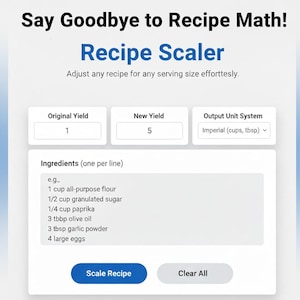 Recipe Scaler Digital Download, Kitchen Conversion Tool | Cooking App | Baking & Cooking Calculator Bulk Scale Made for Mobile, Laptop