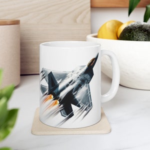 Abstract F-22 Raptor Fighter Jet Ceramic Coffee Tea Cup Mug, (11oz) Pilot Military Gift Present Air Force