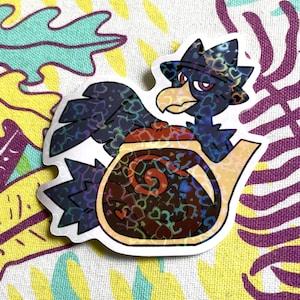2.5 Inch Black Crow Black Tea Waterproof Holographic Sticker
