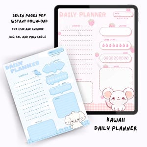 Digital Daily Planner with Cute Characters | Kawaii Printable Planner for iPad and Android | Daily Schedule, Notes & To-Do List Template