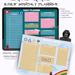 Squid Game 2025 Monthly Planner Digital and Printable Daily Planner, Monthly Calendar, Notes and Review Pages for iPad and Android