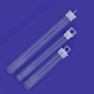 10 LOCK TOP storage tubes, round, plastic,  3-5 inches long, 9/16 diameter, set of 10