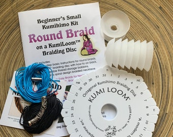 Kumihimo Beginning Kit: KumiLoom™, Bobbins, 12-pg Booklet, Necklace Kit. Choice of color & filigree tube.