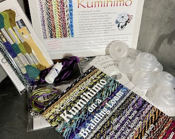 Kumihimo Big Kit for Beginners. Loom, book, bobbins, bracelet kit, beaded necklace kit, glue.